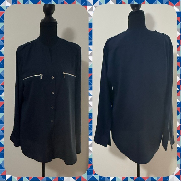 Calvin Klein Tops - Calvin Klein Midnight Blue Blouse with Zipper Detail